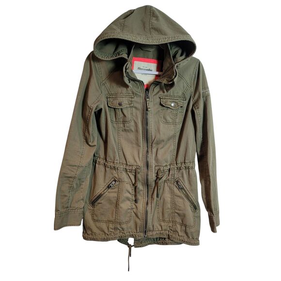 Abercrombie & Fitch Y2K Long Utility Jacket Women's Large Army Green Vintage - Picture 1 of 14